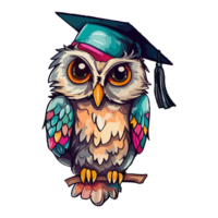 uil diploma uitreiking ceremonie vogel tekenfilm, diploma uitreiking gewaad, dieren, plein academisch pet, kleurrijk grillig uil modern knal kunst stijl, grillig uil illustratie, gemakkelijk creatief ontwerp, ai gegenereerd. png