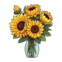 Sunflower bouquet modern pop art style, Sunflower illustration, simple creative design, . png