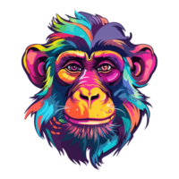 Colorful Cool Monkey Head pop art style, Monkey Sticker, pastel cute colors, png