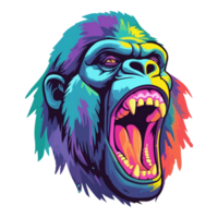 Colorful gorilla head, gorilla head stickers cartoon style, Pastel cute colors, . png