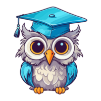 uil diploma uitreiking ceremonie vogel tekenfilm, diploma uitreiking gewaad, dieren, plein academisch pet, kleurrijk grillig uil modern knal kunst stijl, grillig uil illustratie, gemakkelijk creatief ontwerp, ai gegenereerd. png