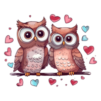 Cute owls in love modern pop art style, Colorful owls in love pastel cute colors, . png