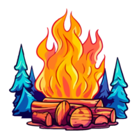 Colorful Fireplace, campfire with tree trees, twigs separate cartoon style, Outdoor activities Camp, Pastel cute colors, . png