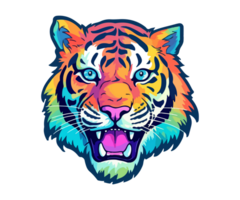 kleurrijk tijger hoofd logo, tijger gezicht sticker, pastel schattig kleuren, ai gegenereerd. png