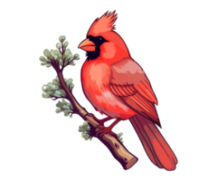 rouge cardinal sur arbre bifurquer, rouge cardinal logo, rouge cardinal autocollant, ai généré. png