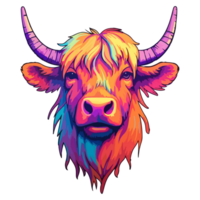 Highland Cow modern pop art style, Colorful Highland Cow illustration, pastel sticker cute colors, . png