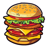 kleurrijk hamburger knal kunst stijl, hamburger sticker, pastel schattig kleuren, ai gegenereerd. png