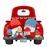 Group of three cute Gnomes with Truck independence day Digital painting watercolor png