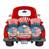 Group of three cute Gnomes with Truck independence day Digital painting watercolor png