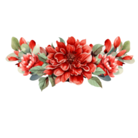red floral border with greenery leaves watercolor png