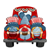 Group of three cute Gnomes with Truck independence day Digital painting watercolor png