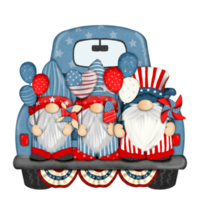 Group of three cute Gnomes with Truck independence day Digital painting watercolor png