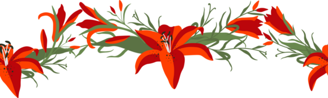 Lily seamless border illustration. Repeating ornament. png