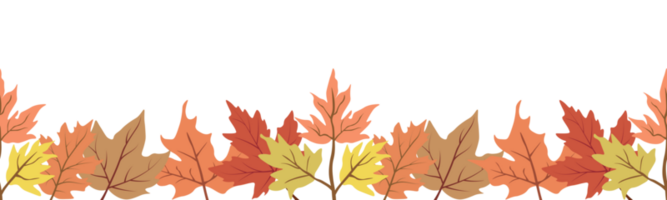 Autumn leaves seamless border illustration. Repeating ornament. png