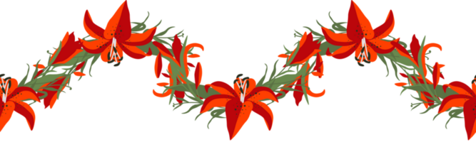 Lily seamless border illustration. Repeating ornament. png