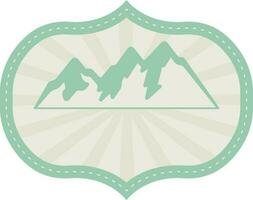 Pastel Green And Grey Illustration of Mountain With Rays In Vintage Frame. vector