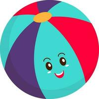 Illustration Of Happy Cartoon Face Beach Ball In Flat Style. vector