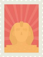 Orange God Hapi Statue Against Red Rays Background For Stamp Or Sticker Design. vector