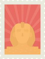 Orange God Hapi Statue Against Red Rays Background For Stamp Or Sticker Design. vector