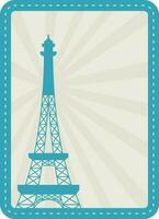 Isolated Eiffel Tower Against Rays Background In Teal And Grey Color. vector