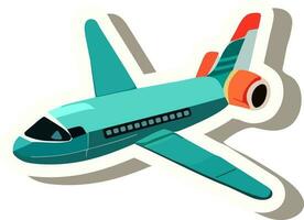 Turquoise And Red Airplane Icon In Sticker Style. vector