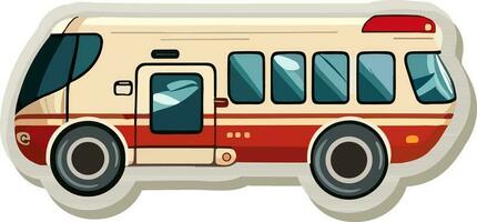 Sticker Style Bus Icon In Red And Peach Color. vector