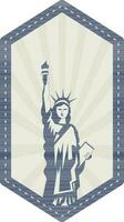 Flat Statue Of Liberty Against Rays Hexagon Background In Navy Blue And Grey Color. vector