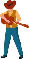 Young Cowboy Playing Guitar In Standing Pose. vector