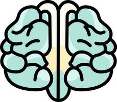 Turquoise Human Brain Top View Icon In Flat Style. vector