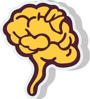 Yellow Human Brain Icon In Sticker Style. vector