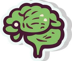 Sticker or Label Human Brain Element In Green Color. vector