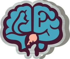 Back View of Blue Brain Element In Sticker Style. vector