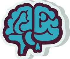 Blue Human Brain Side View Icon In Sticker Style. vector