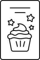 Isolated Birthday Card With Cupcake And Stars Icon In Black Stroke. vector