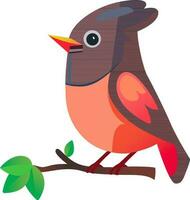 Titmouse Bird Sitting On Branch Icon In Peach And Purple Color. vector