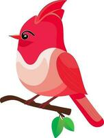 Cute Cardinal Bird Sitting On Branch Icon In Flat Style. vector
