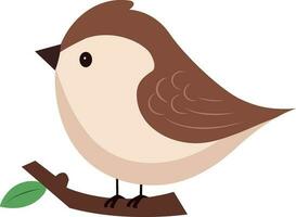 Titmouse Bird Sitting On Branch Icon In Brown And Peach Color. vector