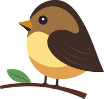 Cute Bird Sitting On Branch Icon In Flat Style. vector