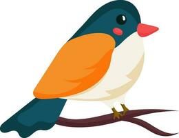 Character of Cute Bird Sitting On Branch In Flat Style. vector