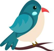 Vector of Bird Sitting On Branch In Teal And Peach Color.