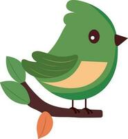 Green Crest Bird Sitting On Branch Icon In Flat Style. vector