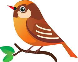 Bird Sitting On Branch In Orange Color. vector