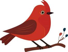 Vector of Cardinal Bird Sitting On Floral Branch In Flat Style.