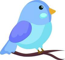 Blue Bird Sitting On Branch Icon In Flat Style. vector