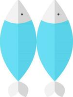 Flat Style Two Fish Icon In Blue And Gray Color. vector