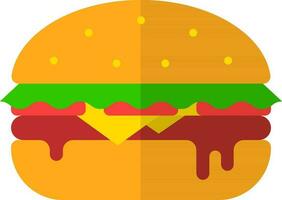 Isolated Yellow Burger Icon In Flat Style. vector