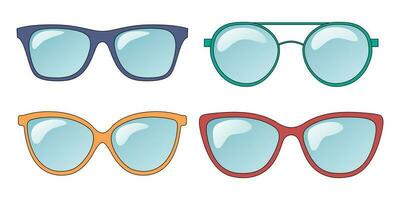 Several Types of Sunglasses in Different colors. Flat Style. vector