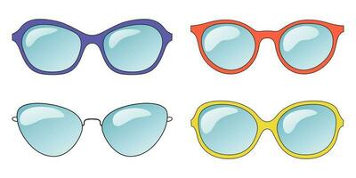 Set of 4 Different Types of Sunglasses in Several Colors for Digital or Print vector