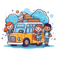 colegio autobús. niños montando en colegio autobús. png