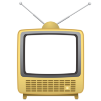 Retro TV yellow color front view with blank space at screen. Vintage television isolated flat design illustration. png